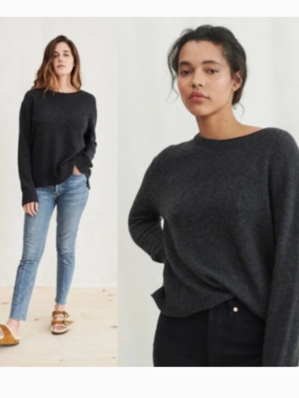 NEW Jenni Kayne Everyday Sweater in Charcoal Gray Wool Cashmere Sz XL